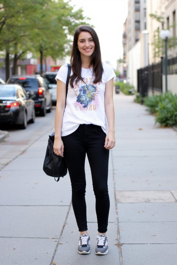 bold graphic tees chunky sneakers