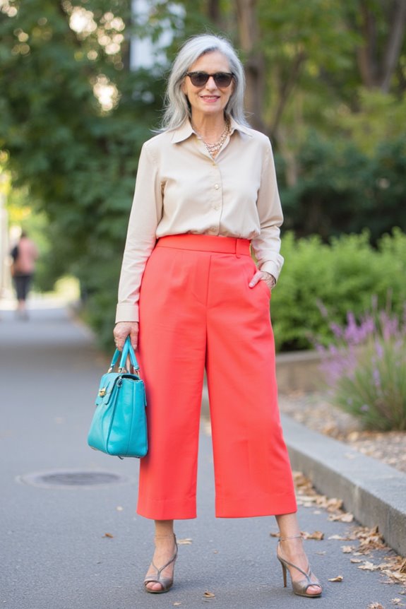 bright culottes neutral top