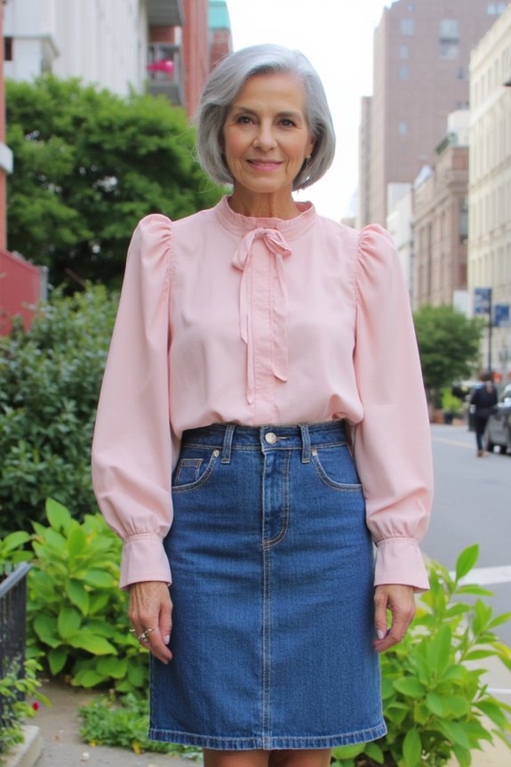 denim skirt stylish blouse