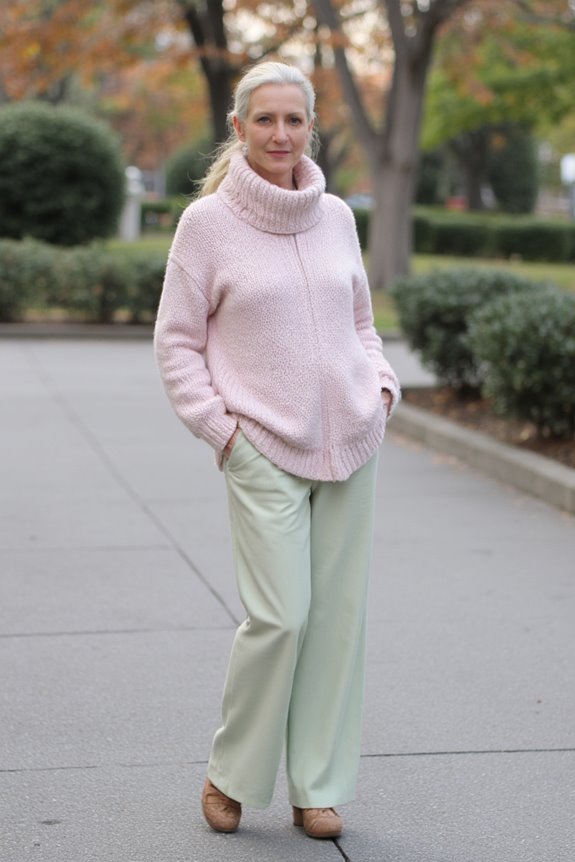 pastel sweater wide leg elegance